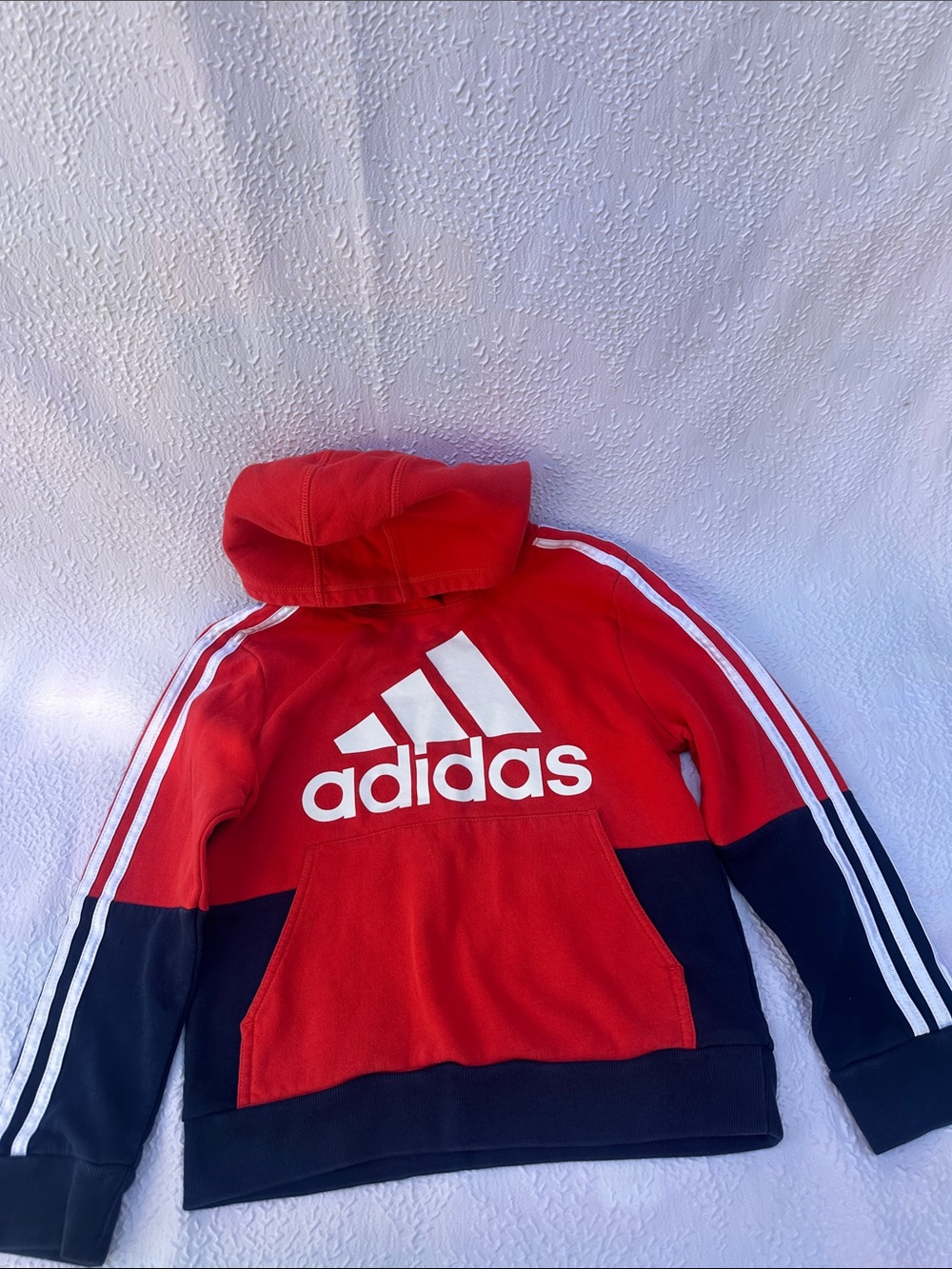 adidas Red and Navy Kids Hooded Sweatshirt with White Logo